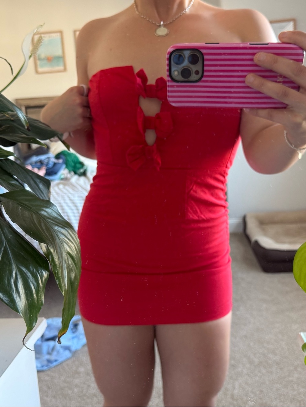 Hello Molly Strapless Red Mini Dress with Front Bow Detail - Picture 5 of 5